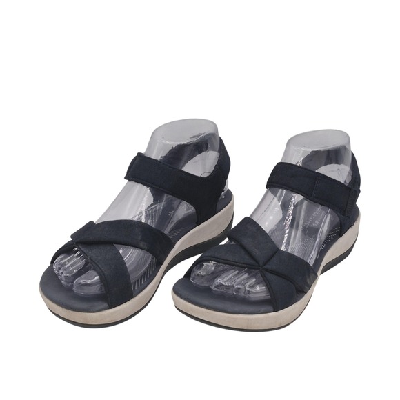 Clarks Shoes - Clarks Cloudsteppers Sandals Womens Size 6 Blue Strappy Hook & Loop Wedge 28504